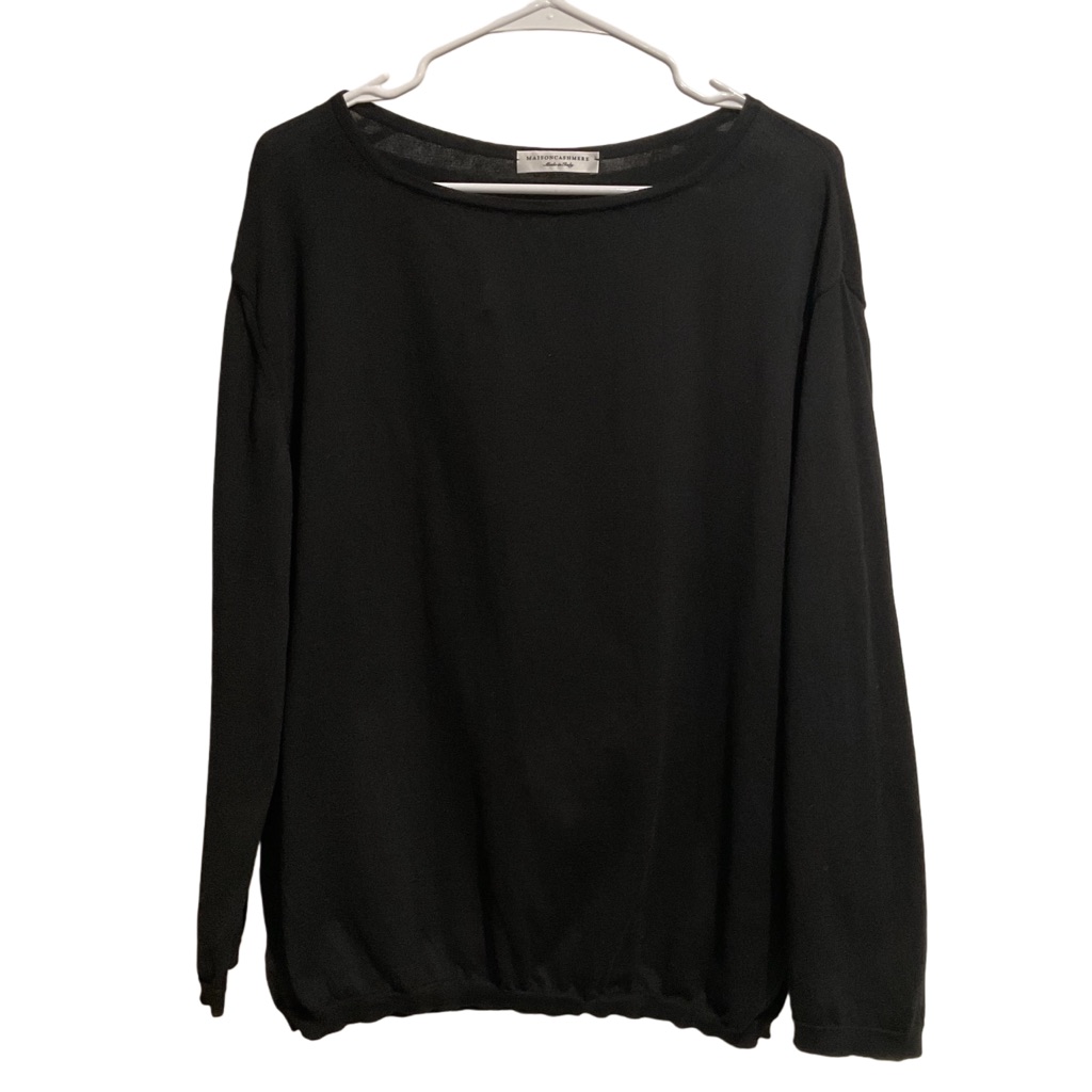 Maison Cashmere Knit Black Sweater 100% Giza Cotton Made In Italy